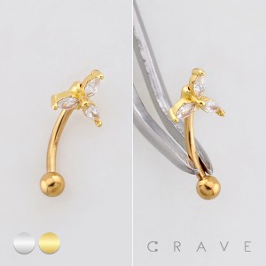 MARQUISE CZ FLOWER 316L SURGICAL STEEL CURVED BARBELL/EYEBROW